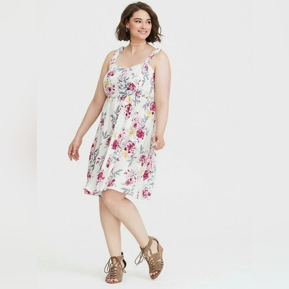 Torrid Ivory Floral Tie Shoulder Mini Dress Size 2